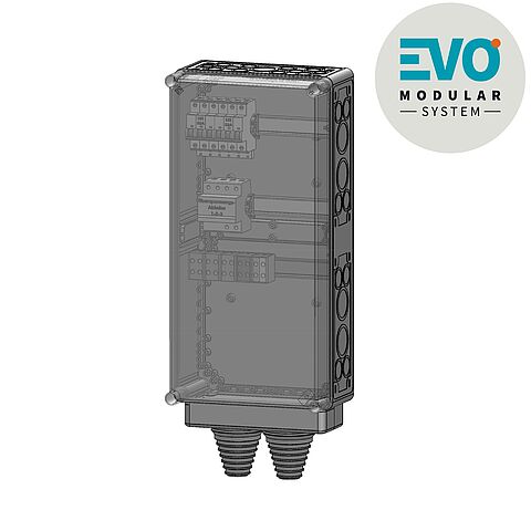 Integrierbarer Verteiler EVO add für einseitig bestückbare Stele EVO vario mit Klemmen bis 50qmm, LSS und Kombi-Ableiter