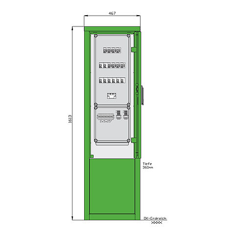 Stromverteiler für Freizeitanlagen aus Edelstahl mit 8 RCDs TypA, 8 WS-Zählern, 8 LS und 8 Abgangsklemmen