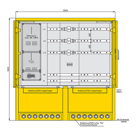 Modulverteiler der Baubreite 1568mm in Modulbauweise mit 500mm Moduleinbauplatz
