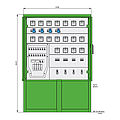 Stromverteiler für Freizeitanlagen mit 18 RCDs TypA, 18 LS, 18 mechanische WS-Zählern, 4 CEE-Abgängen 16A und 14 Abgangsklemmen