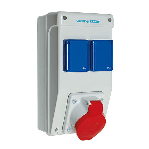 Plastic socket combination In: 16A with one CEE outlet 16A, 2 isolated ground receptacles and connection up to 6 qmm 5P