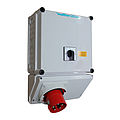 Plastic socket combination 125A with 125A mains changeover switch and panel appliance inlet with 125A power draw. 