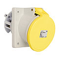 Panel socket angled 63A 3P 4h with flange 107x100mm