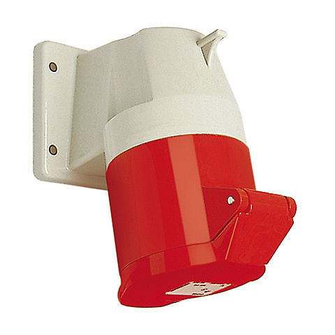 Panel socket angled 16A 5P 6h with screwed flange housing 66x80mm