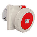 Waterproof panel socket angled 63A 3P 3h with flange 107x100mm