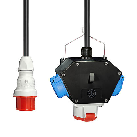 Solid-rubber X-BoxX In: 16A with one CEE outlet 16A, 2 isolated ground receptacles and connection via cable with 16A plug