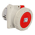 Waterproof panel socket angled 63A 4P 6h with flange 107x100mm