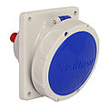 Waterproof panel socket angled 16A 4P 9h with flange 100x92mm