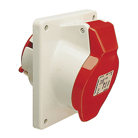 Panel socket angled 32A 3P 9h with flange 100x92mm