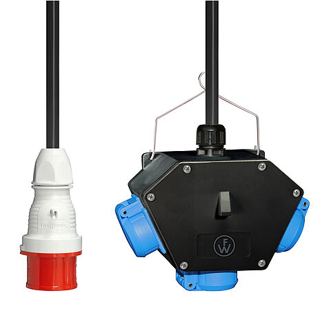 Vollgummi X-BoxX In: 16A mit 3 Schukos und Anschluss über Leitung mit 16A Stecker