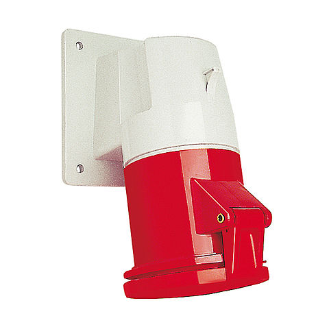 Panel socket angled 63A 4P 9h with screwed flange housing 114x114mm