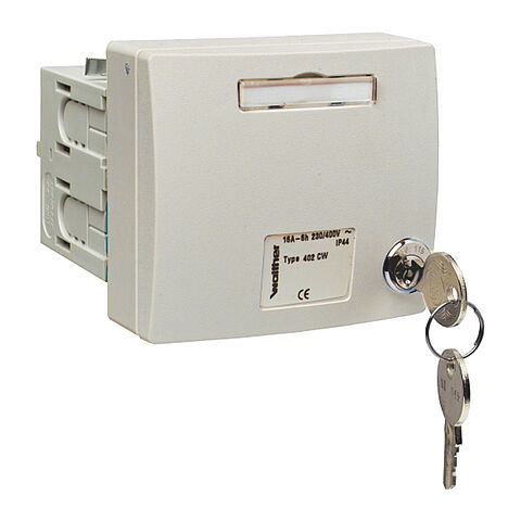 MONDO channel installation socket for TEHALIT plastic channels 16A 5P 6h with inscription label and lock in light grey