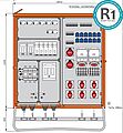 Verteilerschrank 246kVA mit 6 RCDs Typ B und 2 RCDs Typ A, 18 LS, 10 CEE-Abgänge 16-125A und 12 Schukos