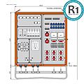 Verteilerschrank 246kVA mit 5 RCDs Typ B und 3 RCDs Typ A, 18 LS, 10 CEE-Abgänge 16-125A und 12 Schukos