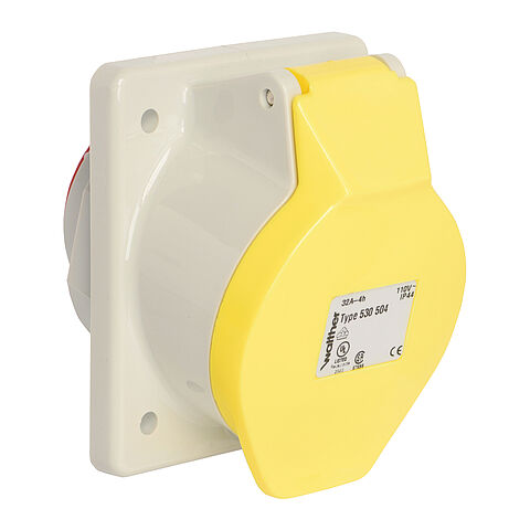 Panel socket angled 32A 5P 4h with flange 95x80mm