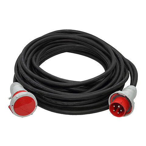 CEE extension cable with plug and coupler 32A 5P 400V 6h IP67, length 50m, Type H07RN-F 5G6
