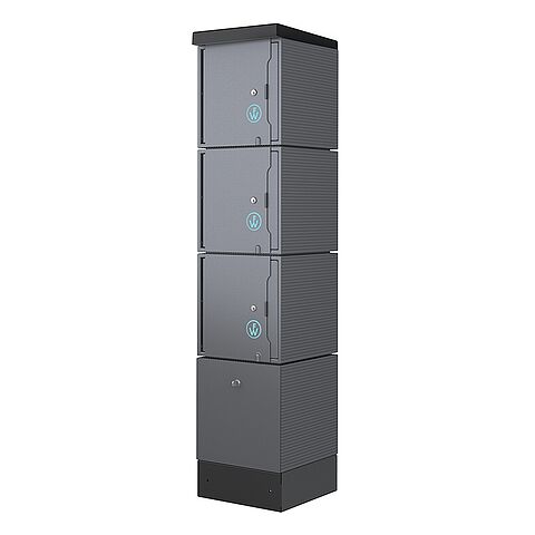 E-Bike Ladestation CUBE mit 3 Ladefächern und Münzpfandschloss