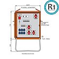 Endverteiler 22kVA mit Anbaugerätestecker 32A als Phasenwender, RCD Typ B und RCD Typ A, 9 LS, 4 CEE-Abgang 32A und 6 Schukos