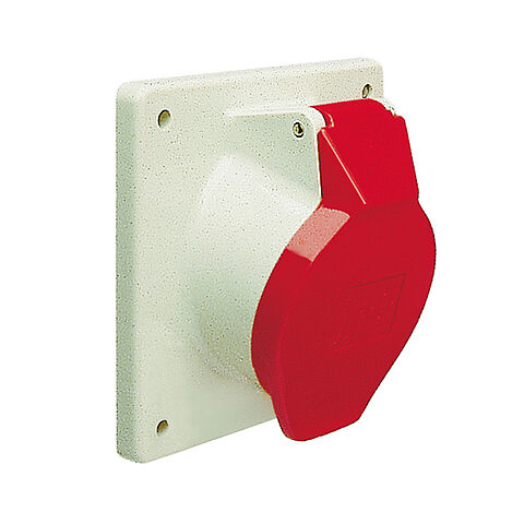 Panel socket angled 32A 5P 9h with flange 110x110mm