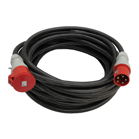 CEE extension cable with plug and coupler 63A 5P 400V 6h IP44, length 50m, type H07RN-F 5G16