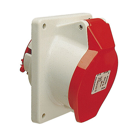 Panel socket angled 16A 5P 6h with flange 100x92mm