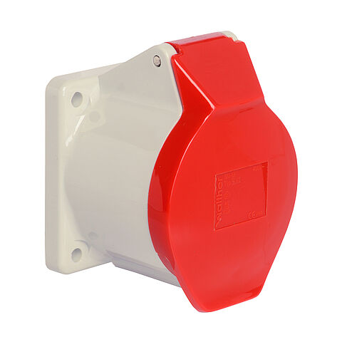 Panel socket straight 16A 5P 6h with flange 75x75mm for harsh environments