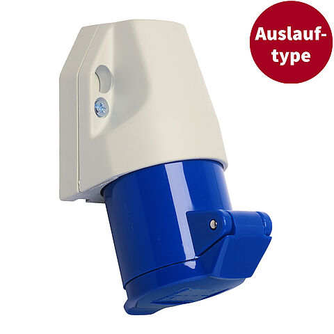 Wandsteckdose zur Außenbefestigung 16A 3P 6h mit einer Kabeleinführung oben und einer Öse für ein Vorhängeschloss