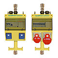 Plastic suspension-type combination In: 40A with one RCD Type A, four MCBs, two CEE outlets 16-32A, 2 isolated ground receptacles, connection up to 25 qmm 5P and compressed air connection