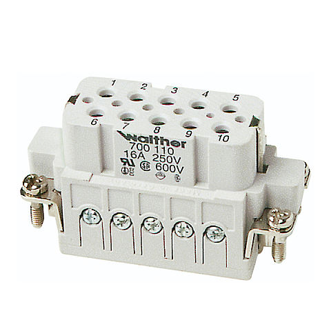 Female insert from the series A10 with wire protection and a numbering of 1-10