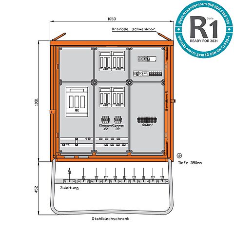 Beleuchtungsverteiler 138kVA mit RCD Typ A, digitale Zeitschaltuhr, H-O-A-Schalter und 6 LS
