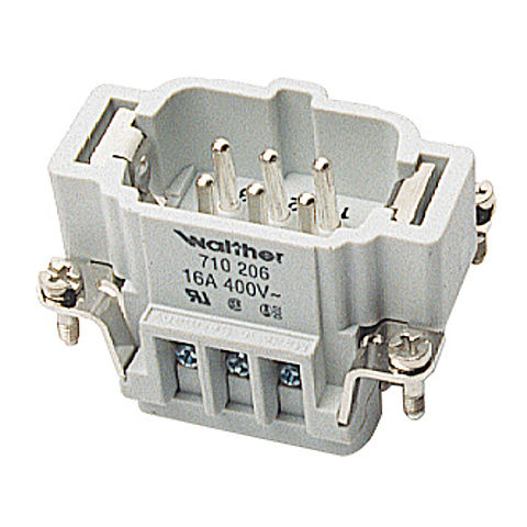 Male insert from the series B6 without wire protection and with a numbering of 1-6