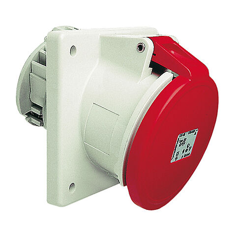 Panel socket angled 63A 5P 6h with flange 114x114mm