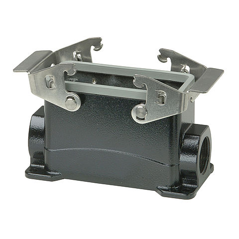 Wall mount housing B HT 16 from aluminium, height 68mm with double locking system and nozzles 2xM25