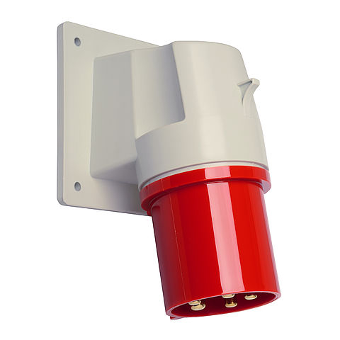 Panel appliance inlet angled 63A 4P 10h with screwed flange housing 114x114mm and pilot contact