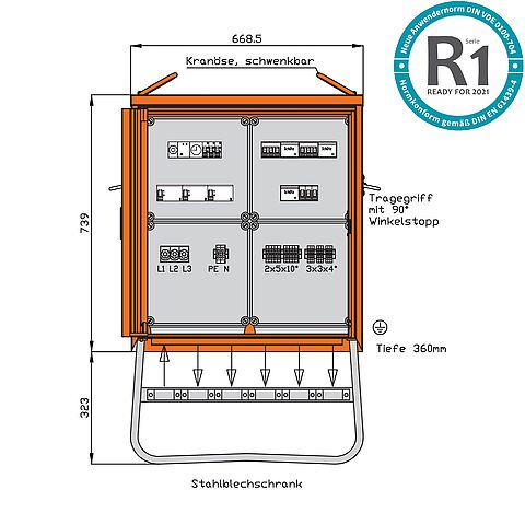 Beleuchtungsverteiler 35kVA mit 3 RCDs Typ A, digitale Zeitschaltuhr, 3 H-O-A-Schalter und 5 LS