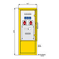 Industrie- und Marktplatzverteiler mit einem RCD TypA, 5 LS, 2 CEE-Abgängen 16-32A und 3 Schukos