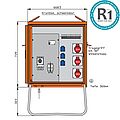 Verteilerschrank 44kVA mit RCD Typ B, 6 LS, 3 CEE-Abgänge 16-32A und 3 Schukos