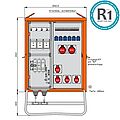 Verteilerschrank 111kVA mit 3 RCDs Typ B und RCD Typ A, 10 LS, 6 CEE-Abgänge 16-63A und 6 Schukos