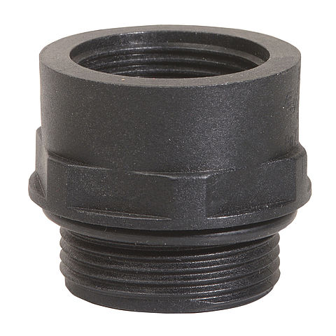 Reducing adapter from M40 to M25, black plastic