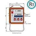 Endverteiler 22kVA mit Anbaugerätestecker 32A als Phasenwender, RCD Typ B und RCD Typ A, 9 LS, 3 CEE-Abgänge 16A und 6 Schukos