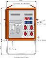 Verteilerschrank 44kVA mit 2 RCD TypA, 8 LS, 4 CEE-Abgängen 16-32A, 2 Anbaudosen Typ25 und 4 Anbaudosen Typ23