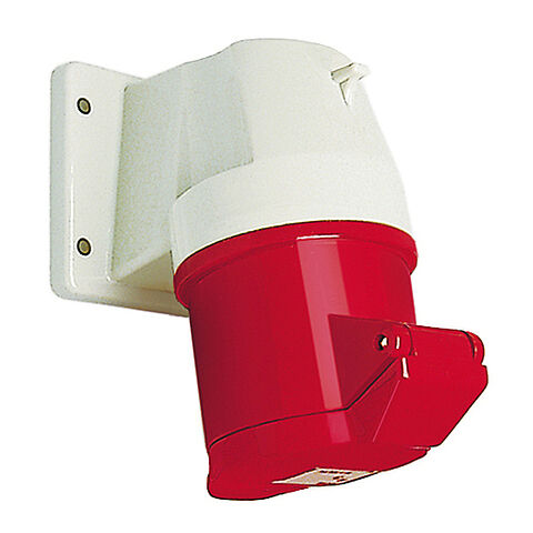 Panel socket angled 16A 4P 7h with screwed flange housing 66x80mm