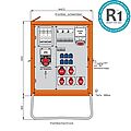 Endverteiler 87kVA mit Anbaugerätestecker 125A, 2 RCDs Typ B und RCD Typ A, 10 LS, 6 CEE-Abgang 16-125A und 6 Schukos