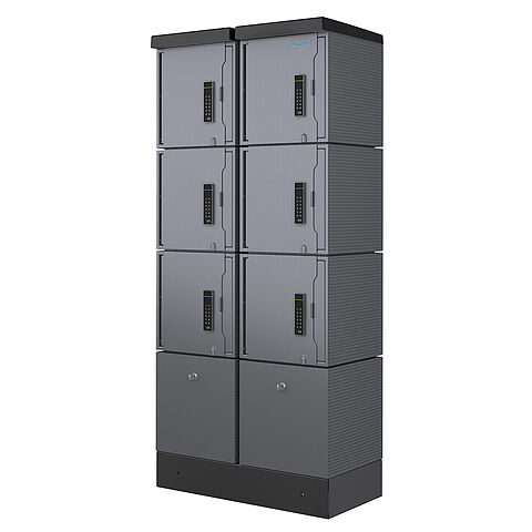 E-Bike Ladestation CUBE mit 6 Ladefächern und PIN & RFID-Schließung