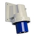 Waterproof panel appliance inlet angled 63A 4P 9h with screwed flange housing 114x114mm and pilot contact