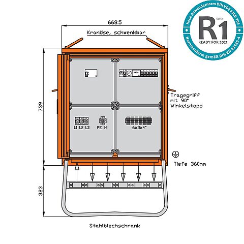 Beleuchtungsverteiler 24kVA mit RCD Typ A, digitale Zeitschaltuhr, H-O-A-Schalter und 6 LS