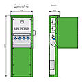 Energiesäule für Freizeitanlagen mit 4 RCDs TypA, 4 LS, 4 elektron. WS-Zähler und 4 CEE-Abgängen 16A
