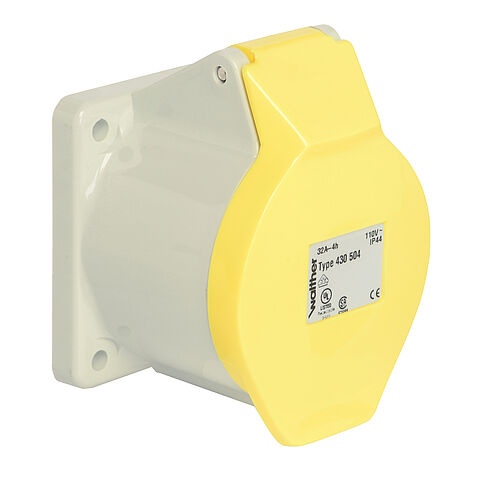 Panel socket straight 32A 5P 4h with flange 75x75mm