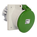 Panel socket angled 16A 4P 10h with flange 100x92mm