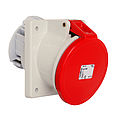 Panel socket angled 63A 4P 6h with screwed flange housing 107x100mm